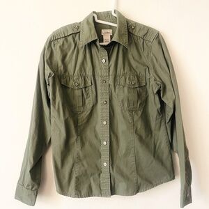 L.L. Bean Size 0 Olive Green Camp  Long-Sleeve Shirt